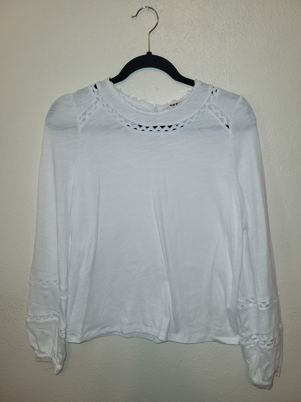Boden Daisy Long Sleeve Trim Top White Cotton Openwork US 6 - Picture 2 of 8